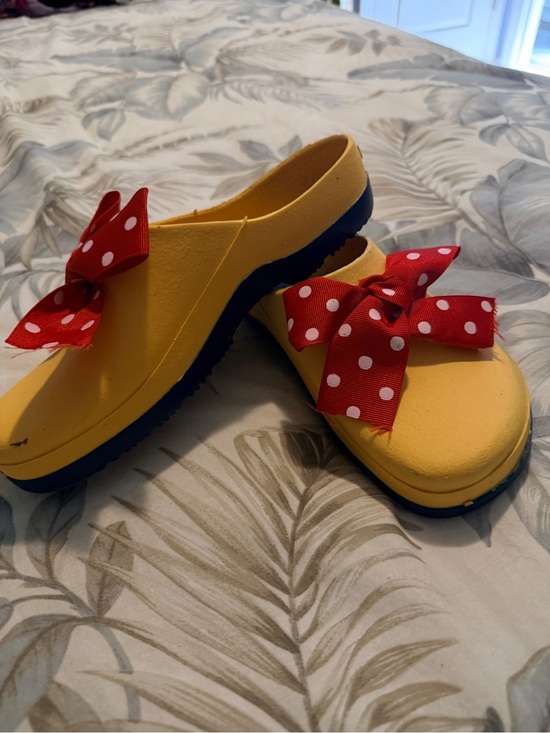 Shoes - Kids Yellow Slip-On Clogs with Red Polka Dot Bow